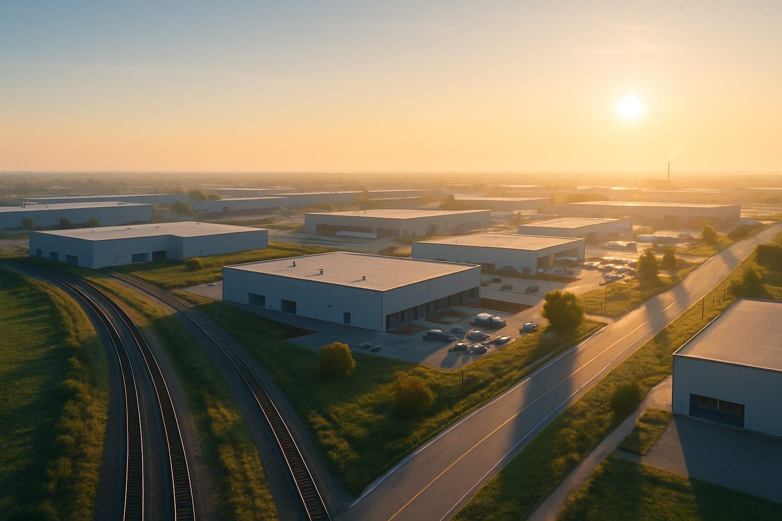 Industrial landscape at sunrise